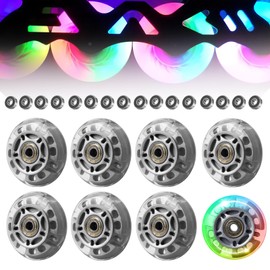 GOEDCH Inline Skate Rollen: 8 Stück 72mm Silbertransparent Inliner Rollen, Ersatz Inline Skate für Alle Arten von Rollschuhen, Indoor-Outdoor Rollschuh Räder mit 8 Stück Kugellager