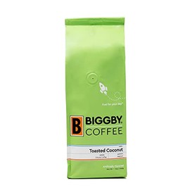 BIGGBY Toasted Coconut Flavored Ground Coffee, 12 oz Vacuum Sealed Bag, Medium Roasted