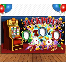 Slot Machine Jackpot, Casino Theme, 42x72" Photo Standee, Hole in Face Cutout, Party Selfie Backdrop Props