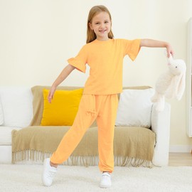 Jimonda Kids Girls Back To School Clothes Pants Sets with Pockets Clothing Set 2 Piece Outfits Tracksuit Outdoor Sweatsuit Sets Orange 8-9Y