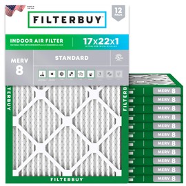 Filterbuy 17x22x1 Air Filter MERV 8 Essential Dust & Allergy Defense (12-Pack), Electrostatic Pleated HVAC AC Furnace Filters Replacement, Made in USA (Actual Size: 16.50 x 21.50 x 0.75)