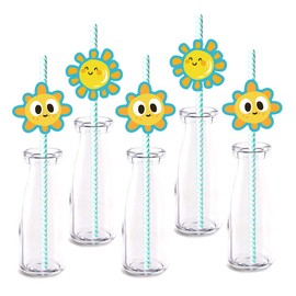 Sun Party Straw Decor, 24-Pack You Are My Sunshine Baby Shower Birthday Party Decorations, Paper Decorative Straws