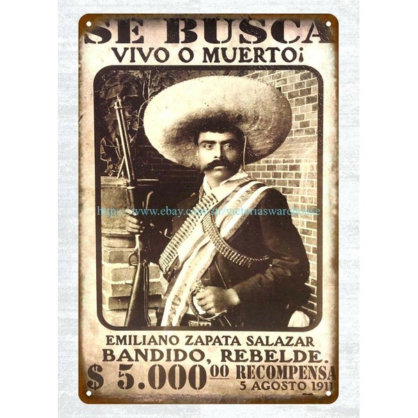 Emiliano Zapata Mexican revolution Mexico history metal tin sign cottage shops