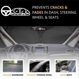 Maro WS-CXL Car Windshield Sun Shade with Storage Pouch and Steering Wheel Cover, Car Sun Visor, XLarge Size 167 x 92.5cm