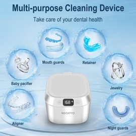 NGOKPYD Ultrasonic Retainer Cleaner for Denture - 48kHz/24W Professional UV Sonic Dental Cleaning Machine 220ML for Aligner Mouth Guards Braces Toothbrush Jewelry Ring Parts, White