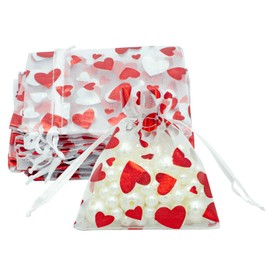 Beauty PLAYER Mother's Day Organza Drawstring Bags, Pack of 50, 3.1 x 3.9 inches (8 x 10 cm), Valentine Gift Bag, Heart Shape, Wrapping, Mesh Bag, Multi-purpose, Christmas Present, Bag, Birthday,