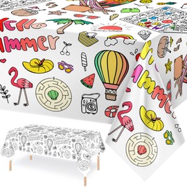 Giant Hello Summer Party Coloring Tablecloth for Kids - Huge Summer Theme Table Cover Large Watermelon Ice Cream Painting Poster for Children Birthday Party Supplies 54x108 Inch