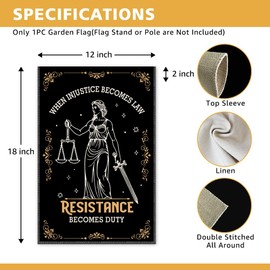 JMYROG When Injustice Becomes Law Resistance Becomes Duty Garden Flag, Double Sided Yard Outdoor Farmhouse Lawn Porch Decor Banner, Social Justice Equality Sign, Feminist Gifts for Friend Coworker BFF