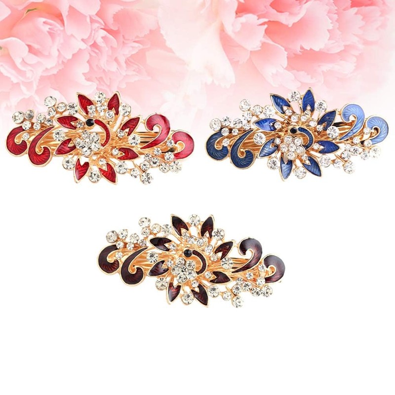 NYKKOLA Women's Multilayered Peacock Shaped Rhinestone French Barrette Hair Clip