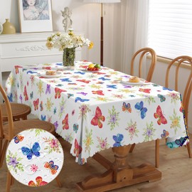 iEvery Butterfly Table Cloth Rectangular, Floral Wipe Clean Tablecloth Waterproof Polyester Garden Table Cover for Kitchen Dinning Party Picnic Patio Outdoor, 110x140cm