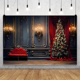 Leowefowa 10x8ft Vintage Christmas European Door Wall Backdrop Retro Xmas French Castle Frame Room Wall Background Merry Xmas Tree New Year Christmas Eve Theme Party Decors Photo Booth Prop