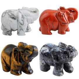 KYEYGWO Pocket Good Luck Elephant Carved Gemstone Lucky Elephant Ornaments Healing Crystal Figurines Statues for Decoration 1.5 Inches, Pack of 4