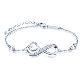 INFINIONLY Women's Girls 925 Sterling Silver Bracelets, Infinity Symbol and Heart Element Bangle, Inlaid Zircon, Silver, Birthday, Christmas, Valentine's Day and Mother's Day Gift, Sterling Silver,