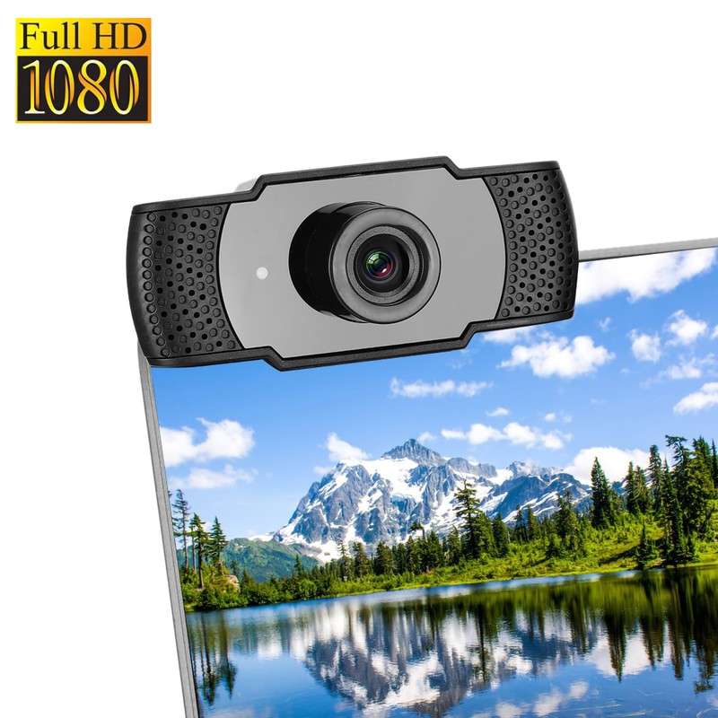Webcam 1080p Black Computer Office Camera Builtin Microphone Free Drive