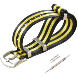 MZBUTIQ 22 mm Black/Yellow Seat Belt Watch Strap One Piece Nylon Watch Band Replacement Brushed Buckle