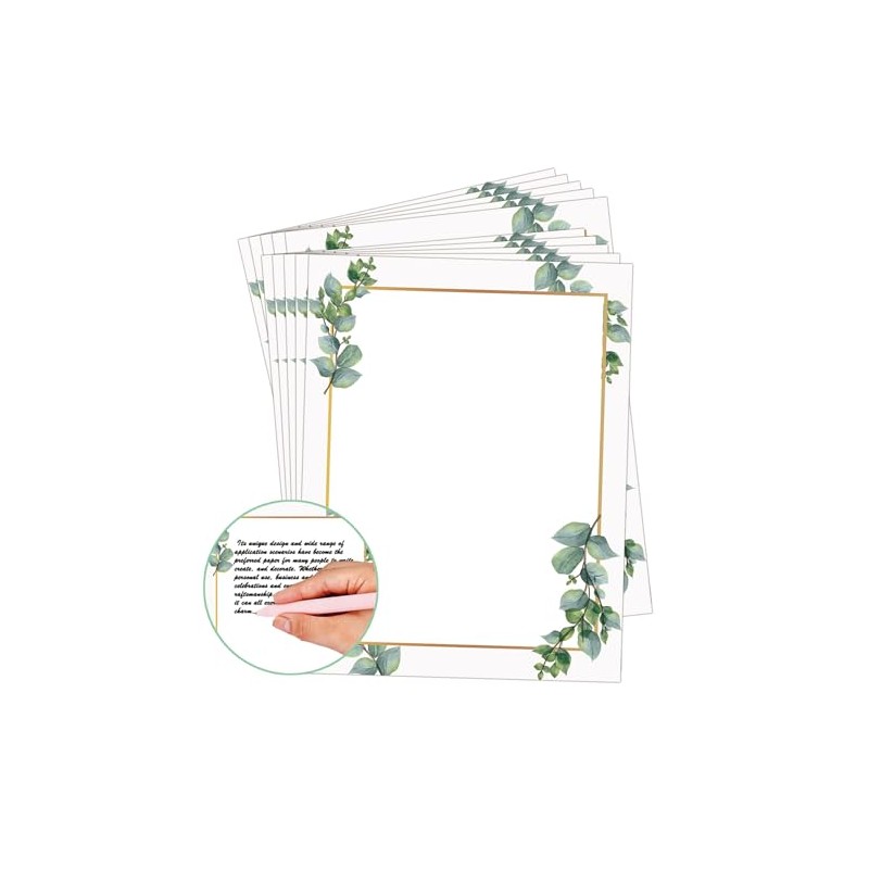 50 Pcs Greenery Letterhead Paper Indie Eucalyptus Leaf Morning Mist