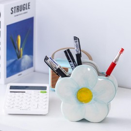 Busnos Red Pencil Holder Pen Holder Office Desk Accessories Aesthetic Cute Flower Home Decor Makeup Brush Holder Vase Birthday Gifts for Women Vanity Toothbrush Holder Kawaii Kitchen Utensil Holder