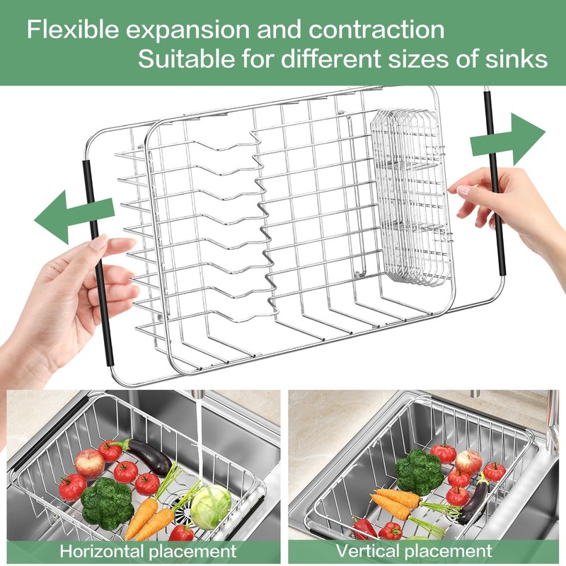 SwetLao Large Sink Dish Drying Rack, Expandable 304 Stainless Steel