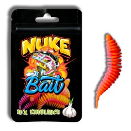 Nuke Bait - Trout / Perch Bait - Twister with Aroma - Pack of 5 - The Original - Bass Bait, Rubber Bait with Attractant, Fishing Lure, Predator Fish (Garlic, Orange/Pink, 6 cm)