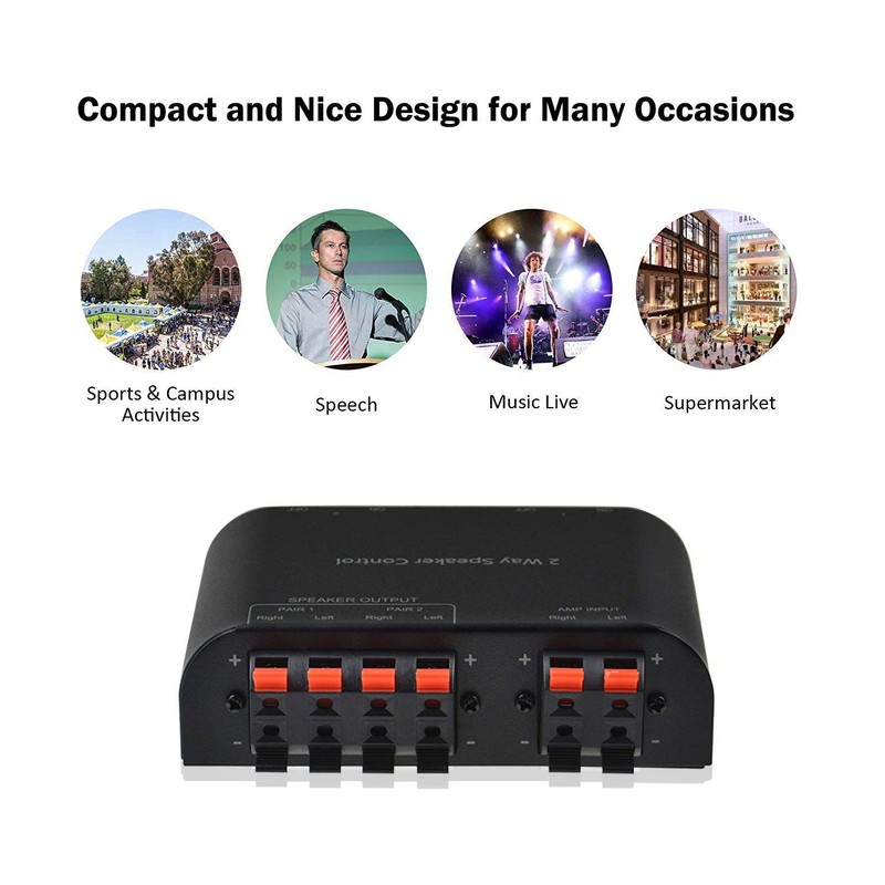 A ADWITS 2-Channel Speaker Switcher Selector Box with Terminal Claps