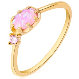 YeGieonr 925 Sterling Silver Rings For Women, Created Pink Opal Ring with 18K Gold Plated,Gold Stackable Rings for Women