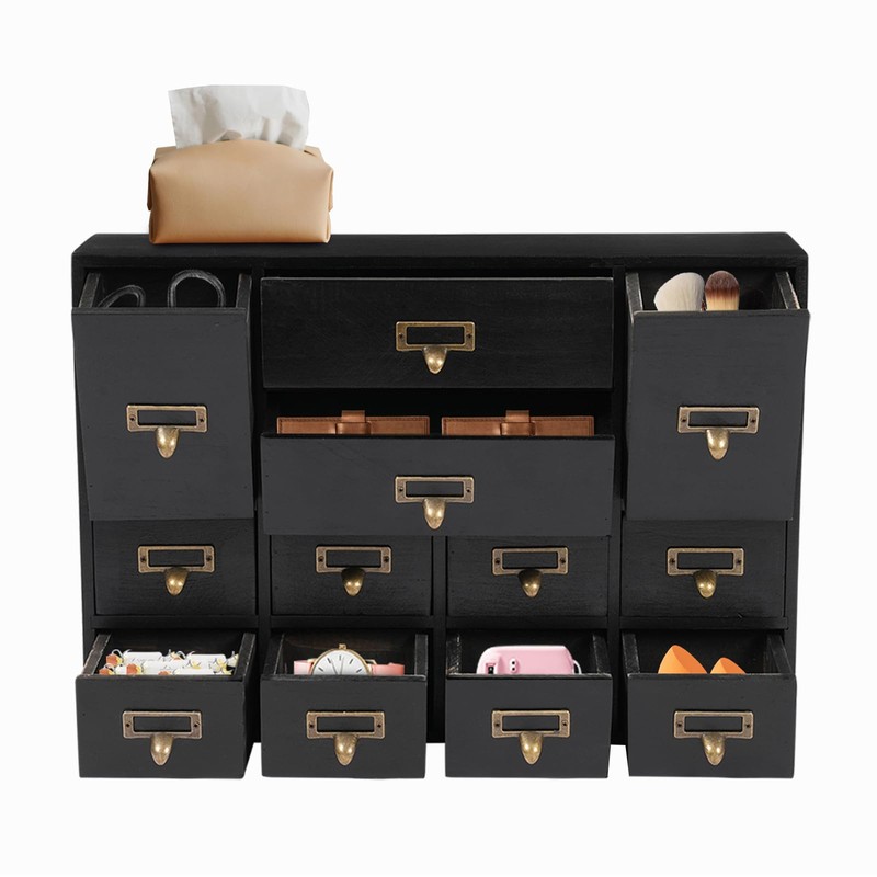 Fetcoi Apothecary Cabinet with 12 Drawers, Library Card Catalog Cabinet
