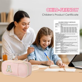 Pencil Case for Girls Women, Preppy Pencil Case Pouch, Large Initial Pencil Pouch with Zipper, Cute Pencil Bag for Office Supplies, Aesthetic Pen Case Box for Kids Teen Girls - Pink B(Chennille)