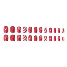 Christmas Press on Nails Short Square Red Artificial Acrylic Fake Nails Cute Cartoon Elk Snowflake Design Full Cover Coffin Glossy False Nails, Glue on Nails for Women, DIY Stick on Nails Set
