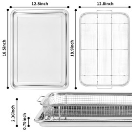 RIDGEPOLE 18.7" Air Fryer Basket for Oven with Baking Tray, Air Fryer Accessories, Oven Air Fryer Basket and Tray, Air Fryer Stainless Steel Basket,50pcs Air Fryer Paper,1pc Air Fryer Guidance.