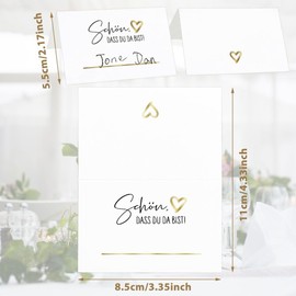 JIADEXIN Pack of 50 Place Cards Wedding "Schön" dass du da bist Seat Cards 85 x 55 mm Table Decoration Name Cards Place Cards for Weddings Birthday Celebrations Parties