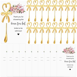 Skybooly 25 Sets Bridal Shower Tea Party Favors for Guests Mini Coffee Spoons Small Tea Spoons Heart Spoon Love Spoon with Bow with Thank You Cards Wedding Souvenirs Tea Party Supplies