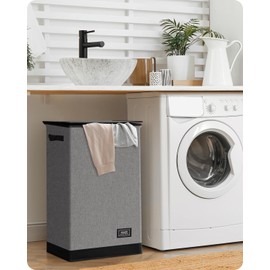 SOLEDI Laundry Hamper with Lid 90L Large & Tall Collapsible Laundry Basket, Clothes Hamper with Bag Removable Easy to Carry, Dirty Hampers for Bedroom, Bathroom, Dorm, College, Grey
