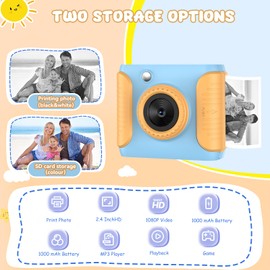 Instant Print Camera for Kids,2.4 Inch Screen Kids Instant Cameras,Christmas Birthday Gifts for Girls Age 3-12, ortable Toddler Toy for 3 4 5 6 7 8 9 10 11Year Old Girls Boys Blue