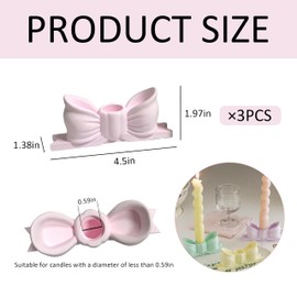 Candle Holder Set of 3, Pink Bow Candlestick Holders Fit 0.59 Inch Candles, Gypsum Candelabra Decorative Candle Stand Centerpiece for Table Wedding Dinning Party
