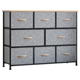 HOMCOM 8-Drawer Dresser, 3-Tier Fabric Chest of Drawers, Storage Tower Organizer Unit with Steel Frame for Bedroom, Hallway, Light Gray