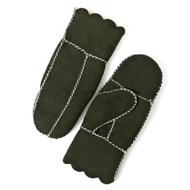 YISEVEN Women’s Winter Sheepskin Leather Shearling Mittens Soft Thick Furry Lambskin Fur Lined Warm Flip Cuffs for Cold Weather Dress Driving Work, Forest Night Suede Medium