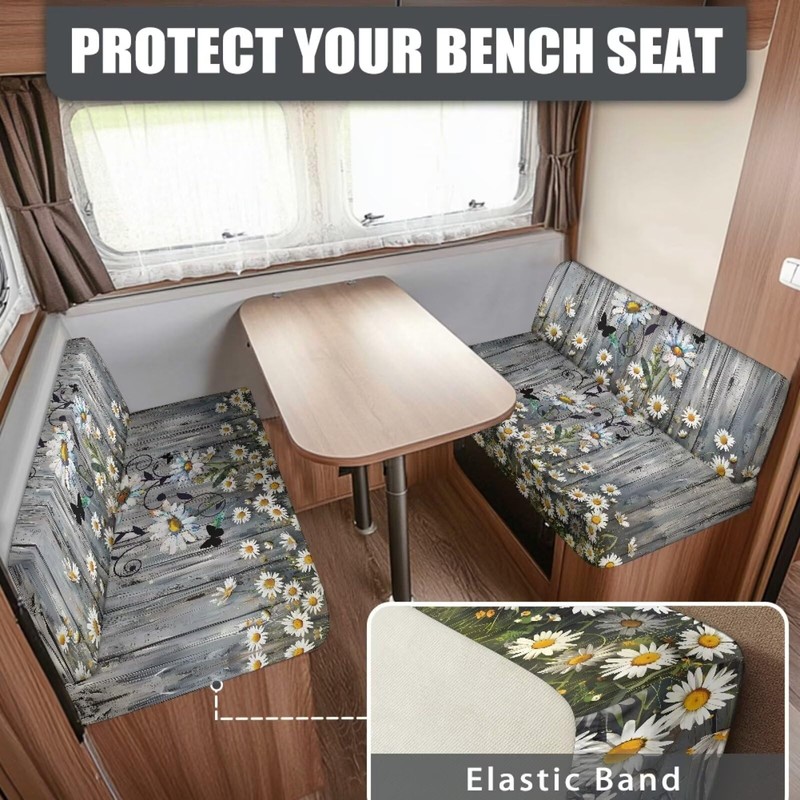 SUITOSELFY RV Dinette Cushion Covers Booth Set - Grain Wood