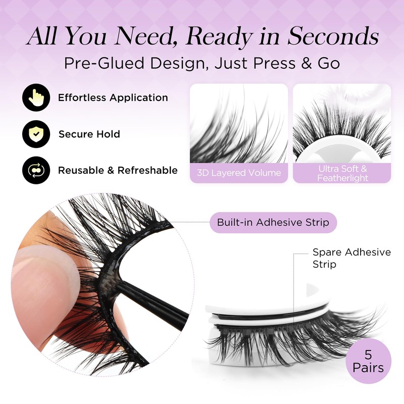 BEYELIAN Self Adhesive Eyelashes No Glue Needed Pre Glued Reusable