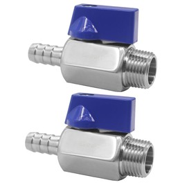 BesNPT Stainless Steel Shut Off Valve 1/4" NPT Male x 3/8" Hose Barb Ball Valve for Water Fuel Air with Replaceable Butterfly Shaped Handles (Pack of 2)