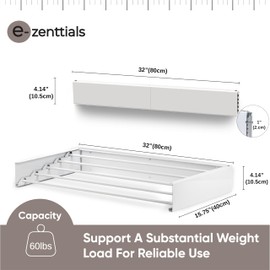 E-ZENTTIALS Clothes Drying Rack Wall Mounted, Compact 32´ Space Saving Wall Mounted Drying Rack for Apartments, Laundry Hanger Dryer Rack Ideal for Dorm Room and Bath, Laundry Drying Rack Collapsible