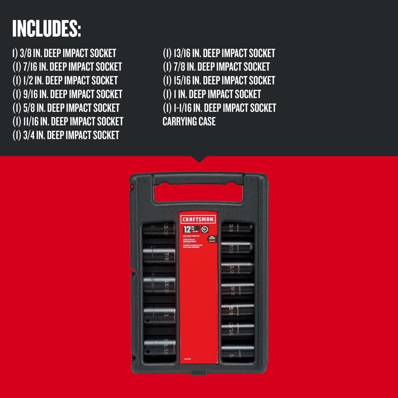 CRAFTSMAN Deep Impact Socket Set, SAE, 1/2-Inch Drive, 12 Pieces