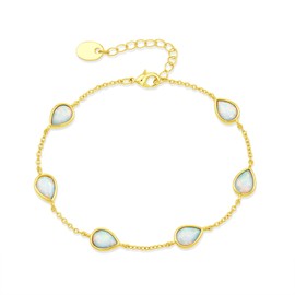 STARCHENIE Opal Bracelet for Women Simple Teardrop Bracelet 14K Gold Plated Jewelry