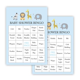 InvitationHouse Blue Safari Baby Shower Bingo Cards - Prefilled - Set of 24