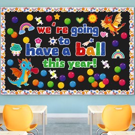 Sunshin 76Pcs Colorful Balls Bulletin Board Decorations Set with We're Going to Have a Ball Cutouts Bulletin Board for Welcome Back to School Classroom Chalkboard Wall Decor