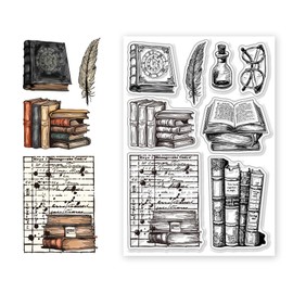 CHGCRAFT Vintage Library Silicone Clear Stamps Transparent Stamp for DIY Scrapbooking Photo Album Decorative Cards Vintage Books Making Stamps for Holiday Card Making Album Crafts