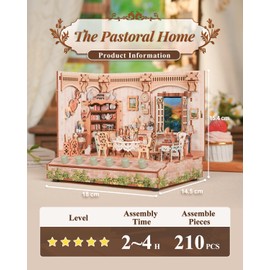 Tonecheer DIY Miniature House Kit, Wooden Dollhouse Kit with White Noise,Tiny Diorama House Building Set with Electronic Screen Craft Kits Make Creative Idea Gifts for Aduls (The Pastoral Home)