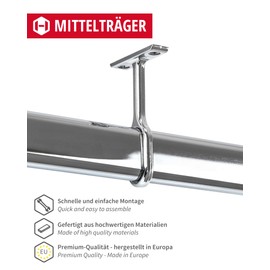 Gedotec Cupboard Rail Bearing Centre Support Bracket for Clothes Rail Oval Tubes Metal Polished Chrome Wardrobe Rail Holder for Oval Rod 30 x 15 mm Pack of 1