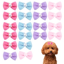 Dog Hair Bands, Set of 20, 4 Colors, Ribbon, Hair Accessories, Cute, Pearl, Bow, Hair Band, For Pets, Hair Ornaments
