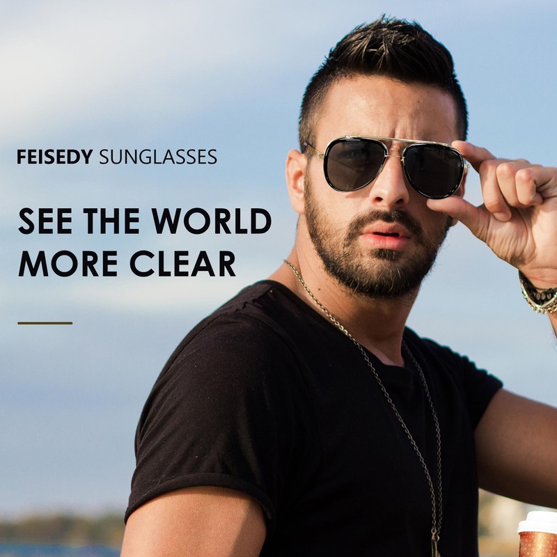 FEISEDY Retro 70s Sunglasses Men's Gold Vintage Classic Sunglasses Fashion