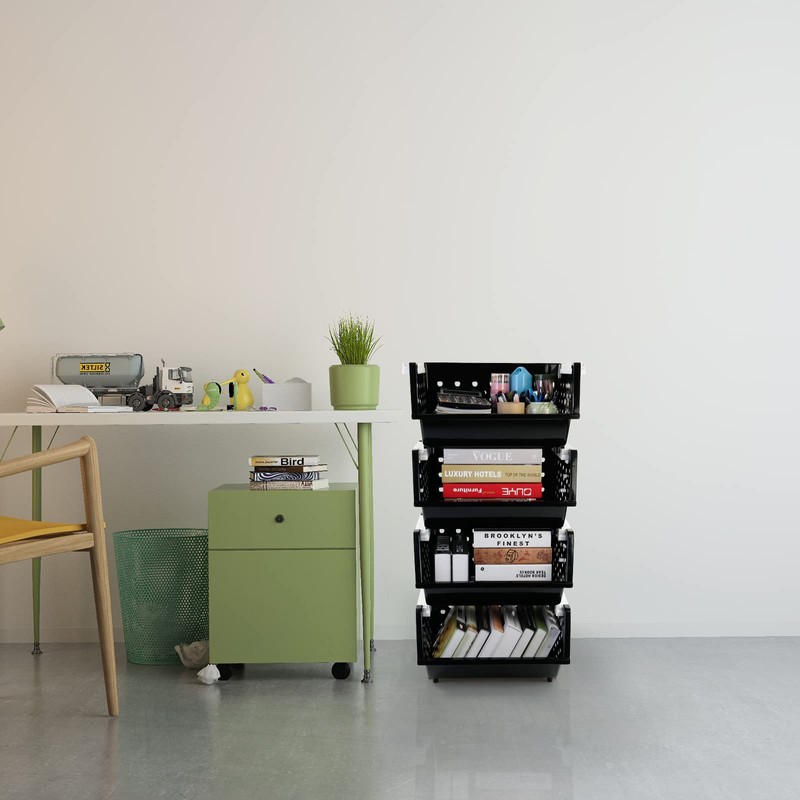 Jekiyo 4 Packs Large Stackable Storage Bins, Plastic Stacking Basket,